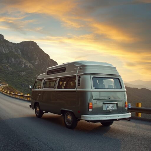 coffee traveling grandma iconic van on the road